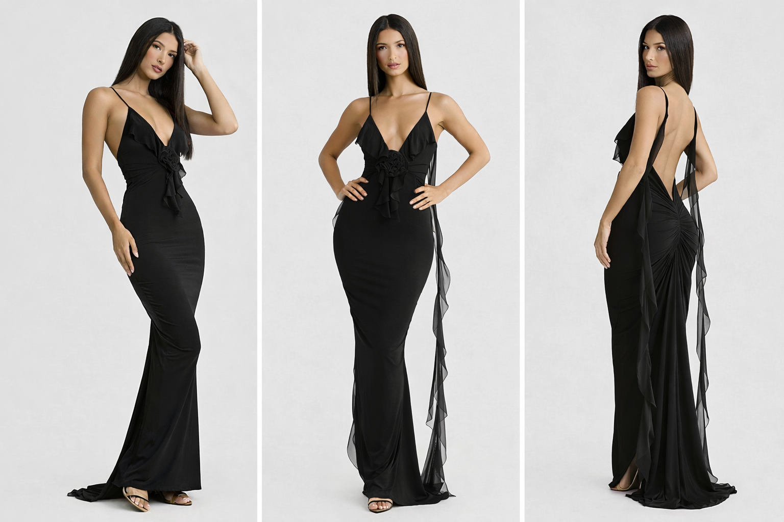 Scarlet Muse Backless Ruffle Maxi Dress