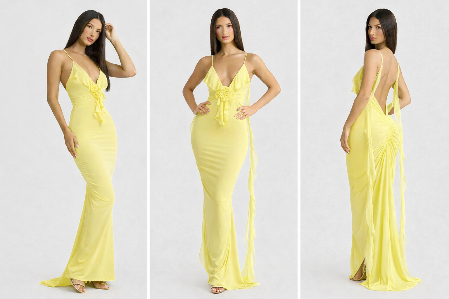 Scarlet Muse Backless Ruffle Maxi Dress