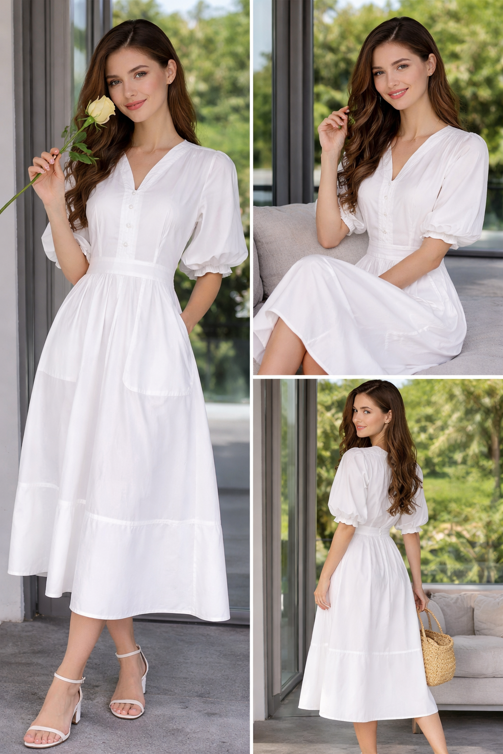 Luna Breeze Puff Sleeve Midi Dress